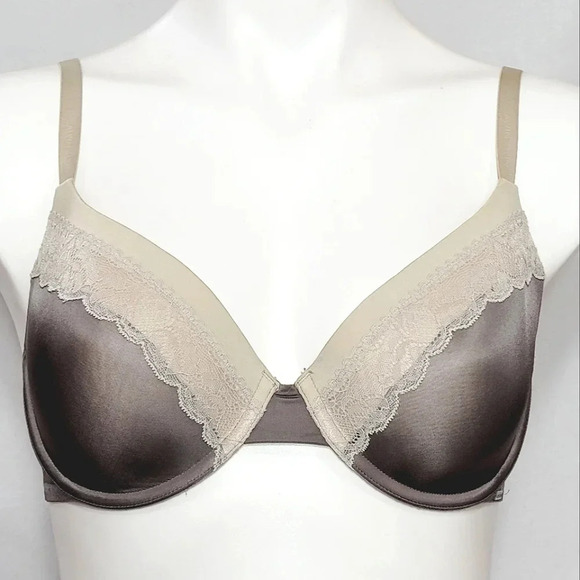 34D Calvin Klein F3307 Tonal Roses‎ Lace Trim Demi Underwire Bra Taupe - Picture 1 of 3